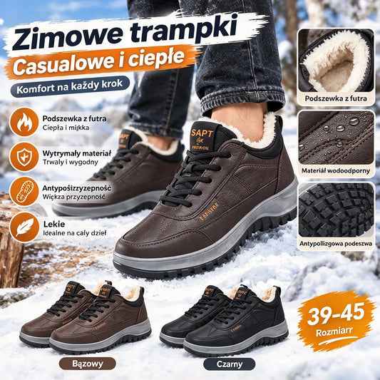 ⛄🥾【39-45】Męskie zimowe buty sportowe do rekreacji, ze skóry naturalnej, wodoodporne, z miękką podeszwą i aksamitem