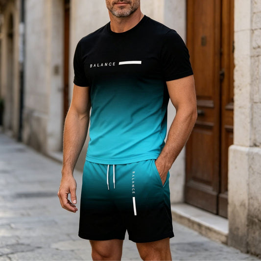 ✨【Pago contra entrega】Conjunto deportivo de verano de 2 piezas para hombre: cómoda camiseta de manga corta y pantalones cortos para el día a día y para estar en casa.
