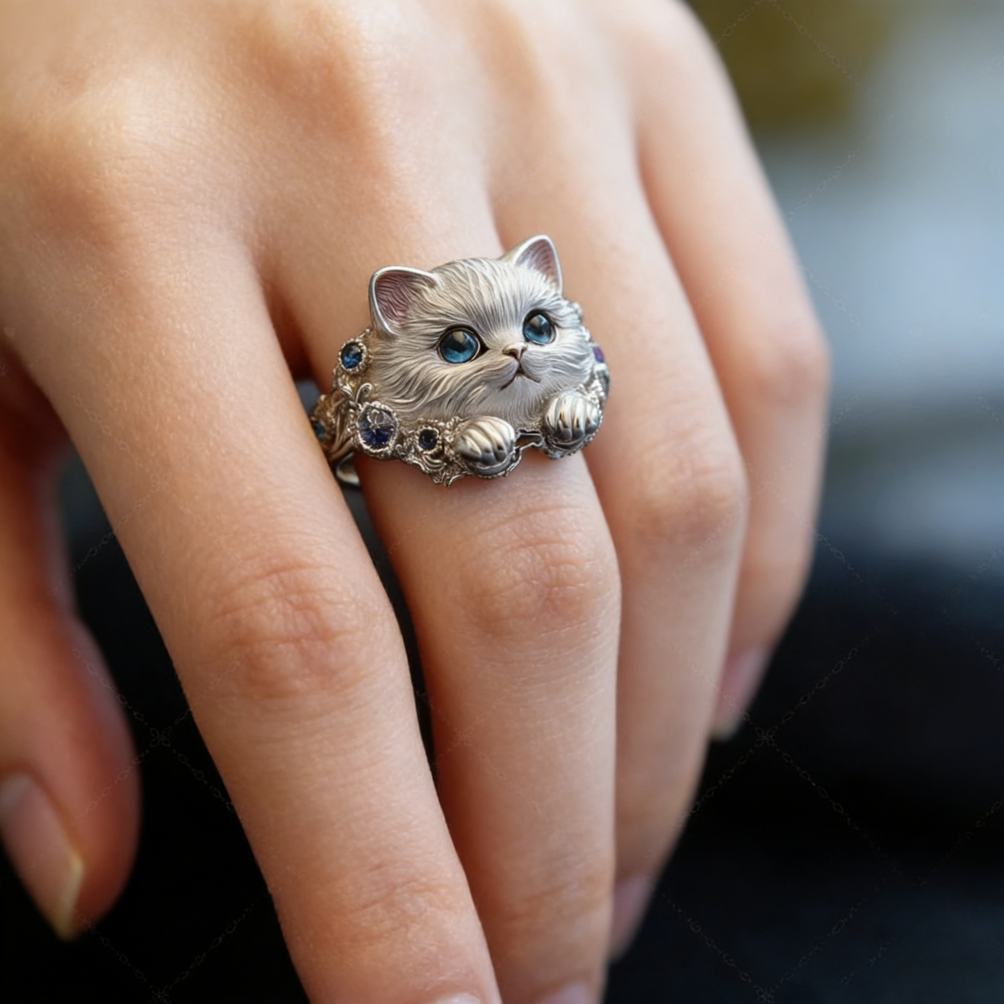 🎁😍🎁😍Dos artículos por solo 28 euros: un sencillo y elegante anillo de gatito de plata de ley 925 con incrustaciones de diamantes.