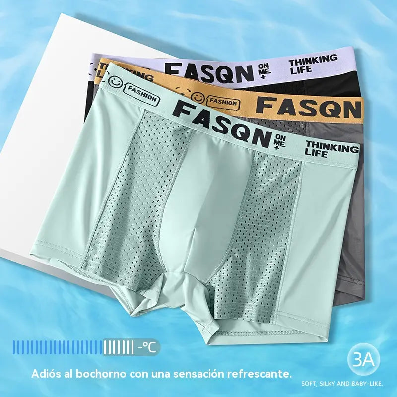 【Compre 3 y obtenga 3 gratis】【L-4XL】Calzoncillos bóxer de malla transpirable de seda helada para hombre