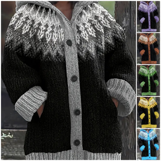 🔥🔥【S–5XL】✨ Nueva chaqueta de punto con capucha y diseño colorido para otoño/invierno