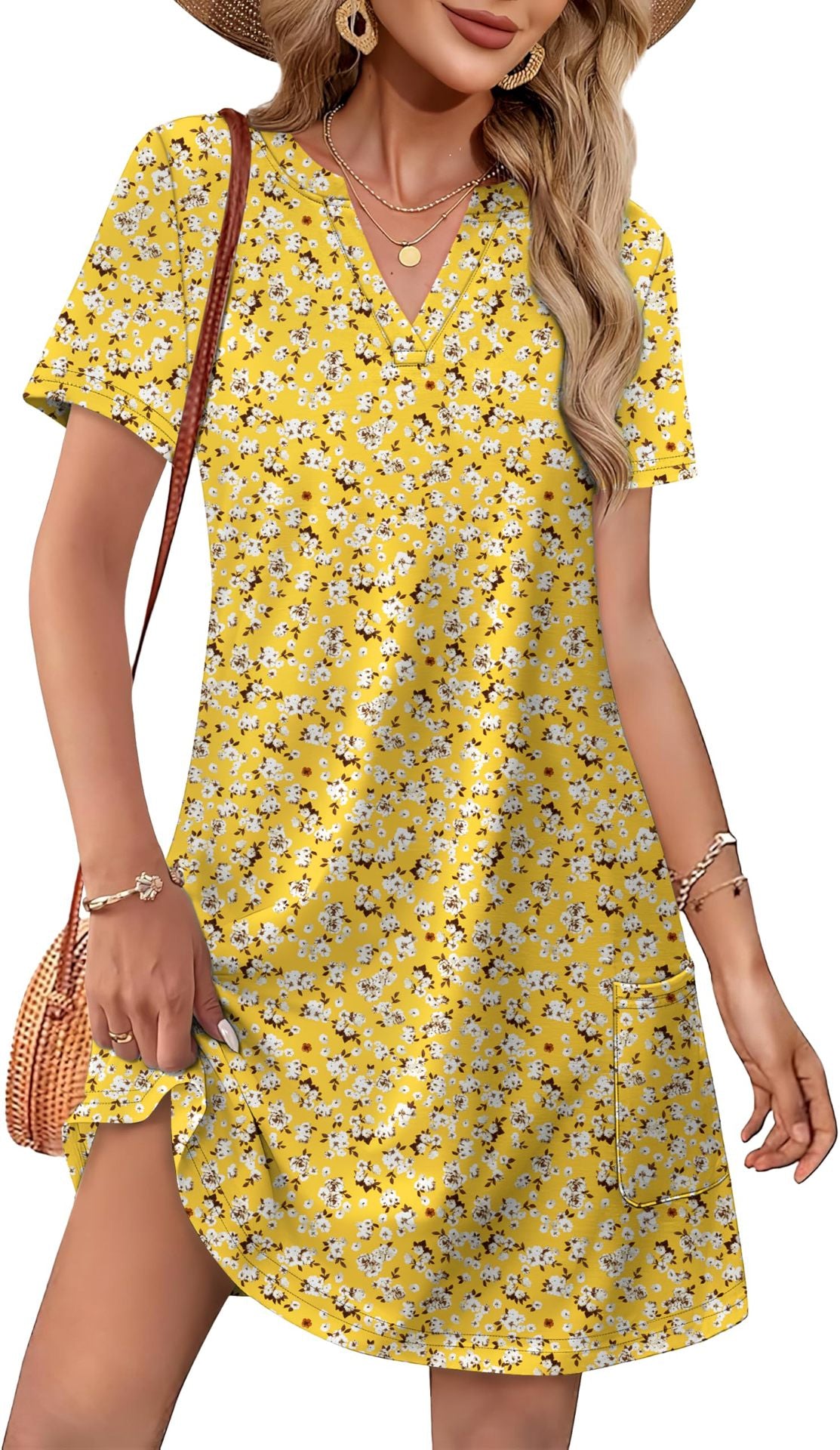 šć50% de descuento por tiempo limitadoććS-3XLćNuevo vestido informal de verano, diseƱo estampado, escote en V, corte ajustado.
