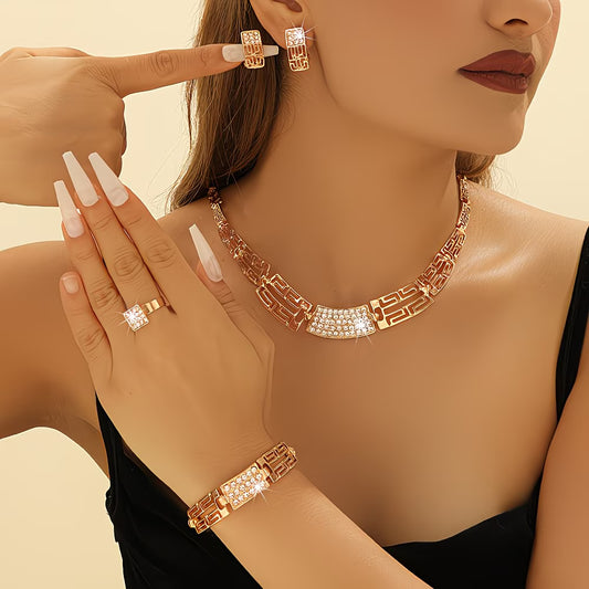 💖🔥【Anillo + Pulsera + Pendientes + Collar】✨Conjunto de joyas de estilo bohemio, creativo y único, de estilo minimalista.