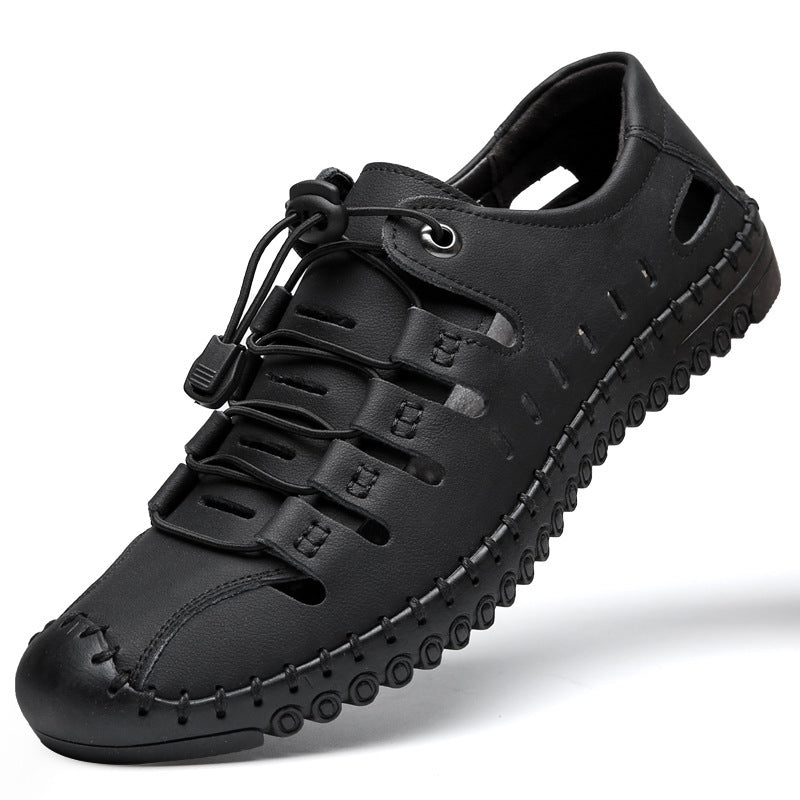 🌟 【39-44】】Sandalias de playa de verano para hombre, de cuero genuino, diseño de punta cerrada, parte superior transpirable.👞✨