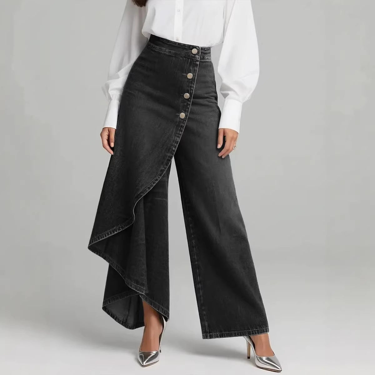 š„Jeans de mujer con cintura alta y pierna ancha, corte holgado, con un diseƱo elegante.