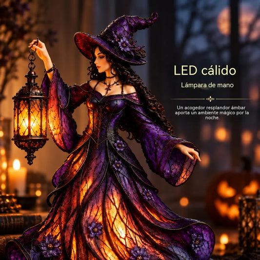 🧙♀️ Figura de bruja gótica de Halloween con farol LED 🧙♀️