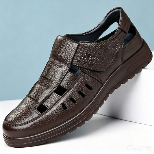 🔥【Εκπτώσεις τέλους σεζόν】【38-44】👞 Ανδρικά αναπνεύσιμα casual σανδάλια από γνήσιο δέρμα με σχέδιο κοψίματος και αντιολισθητικές σόλες – Συλλογή Καλοκαίρι 2026