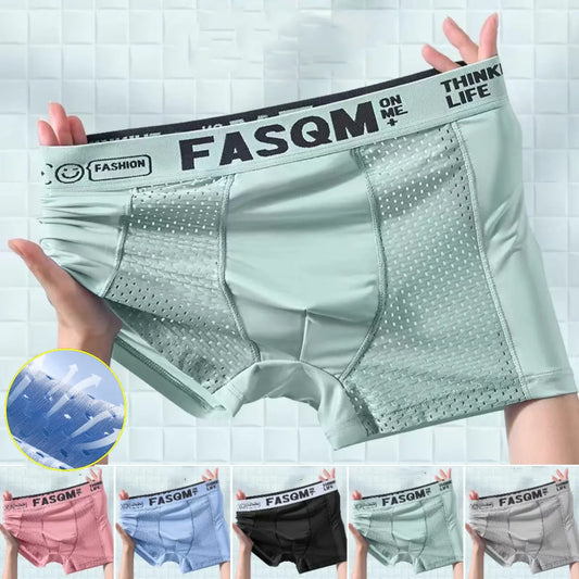 【Compre 3 y obtenga 3 gratis】【L-4XL】Calzoncillos bóxer de malla transpirable de seda helada para hombre