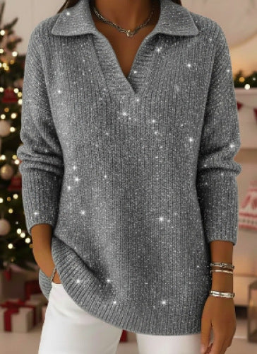 🔥50% de descuento🔥【S-3XL】Prendas de punto elegantes y de moda para mujer, diseño de cuello en V, estampado de cielo estrellado