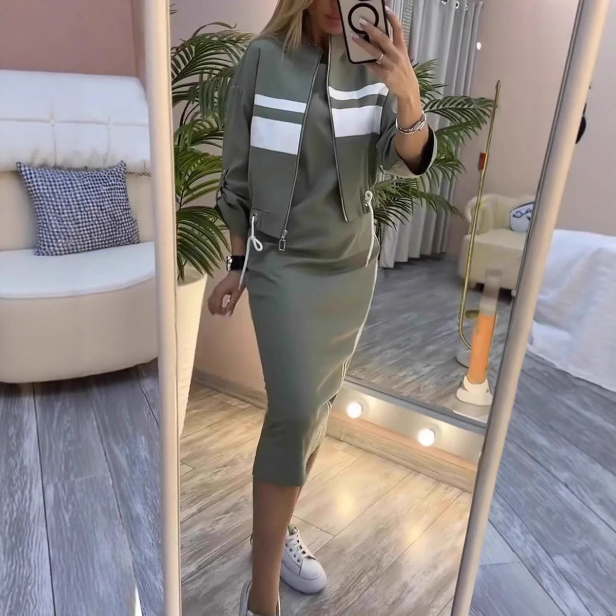 đđVestido moderno de cuello redondo y chaqueta de mujer de 2026, traje casual