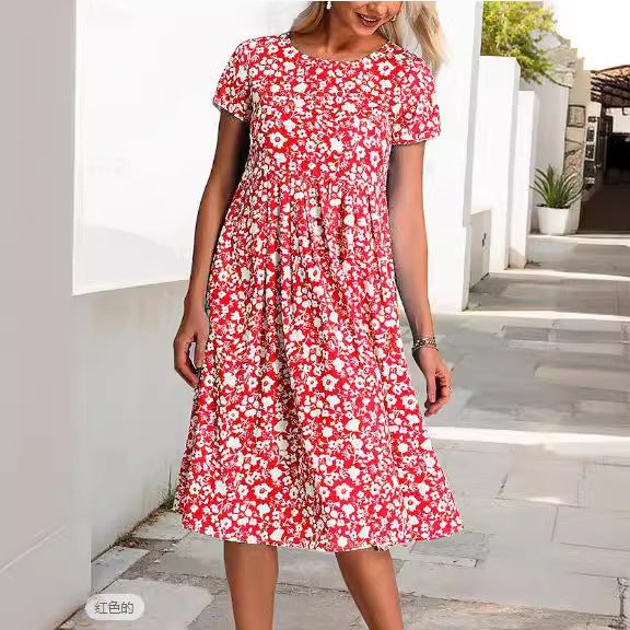 💕💕【Oferta por tiempo limitado】【S-3XL】Nuevo vestido de verano estampado de manga corta y cuello redondo. Pago contra entrega disponible