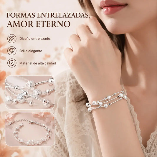 ✨✨Pulsera de cuentas de la suerte de plata 999 con diseño grabado