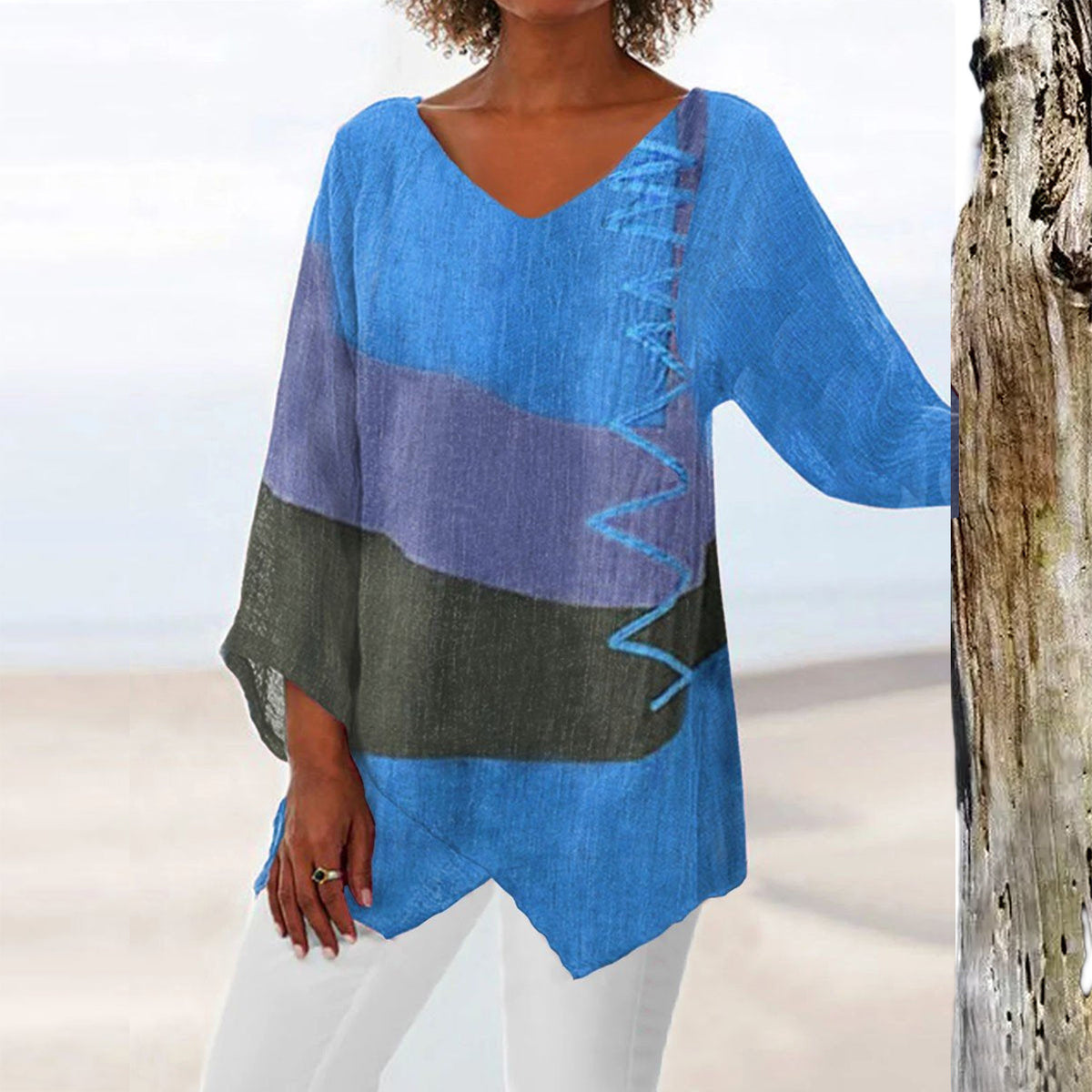 đ ăSâ4XLăBlusa de lino holgada con cuello en V y mangas largas para mujer â Nueva colecciĂłn 2026 â¨