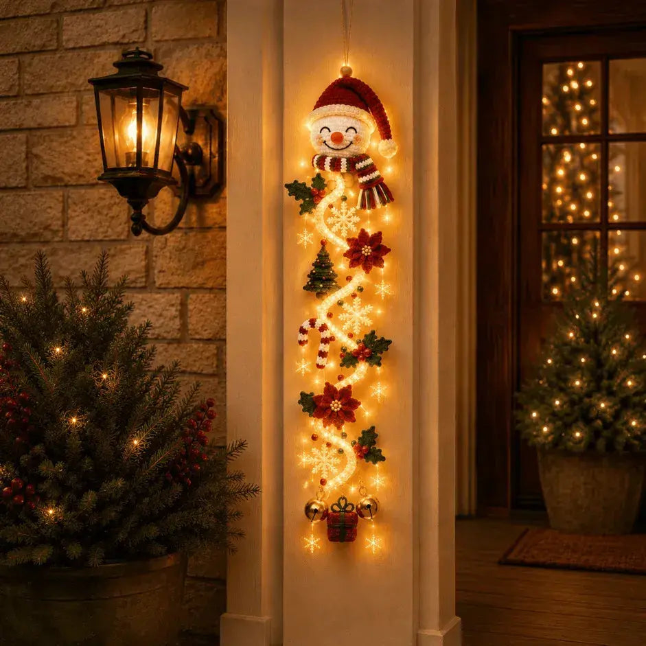 🎄 Decoración navideña luminosa para puertas MerryCascade | 6 diseños festivos, luz cálida, detalles en 3D y diseño vertical que ahorra espacio ✨