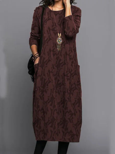 【S-3XL】Vestido de invierno con cuello redondo y bolsillos estampados 2026