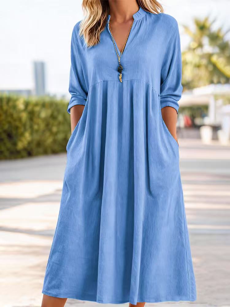 šć50% de descuentoćNuevo vestido retro de algodón y lino de moda con escote en V