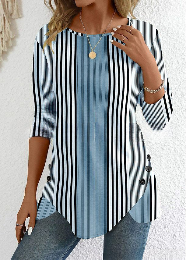 š„ć38% de descuento por tiempo limitadoććS-3XLćNueva blusa estampada a rayas de primavera para mujer