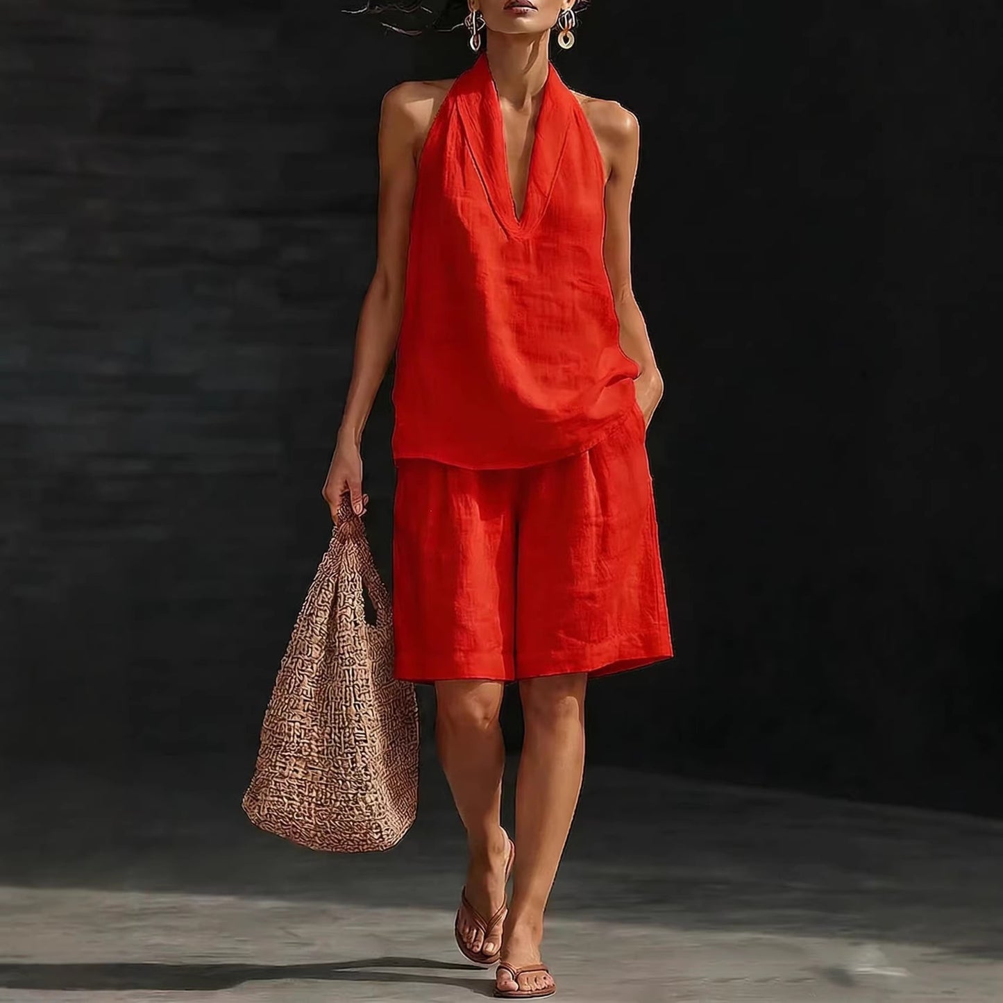 【S-5XL】Conjunto informal de algodón y lino a la moda 2026 (chaleco + pantalones cortos)