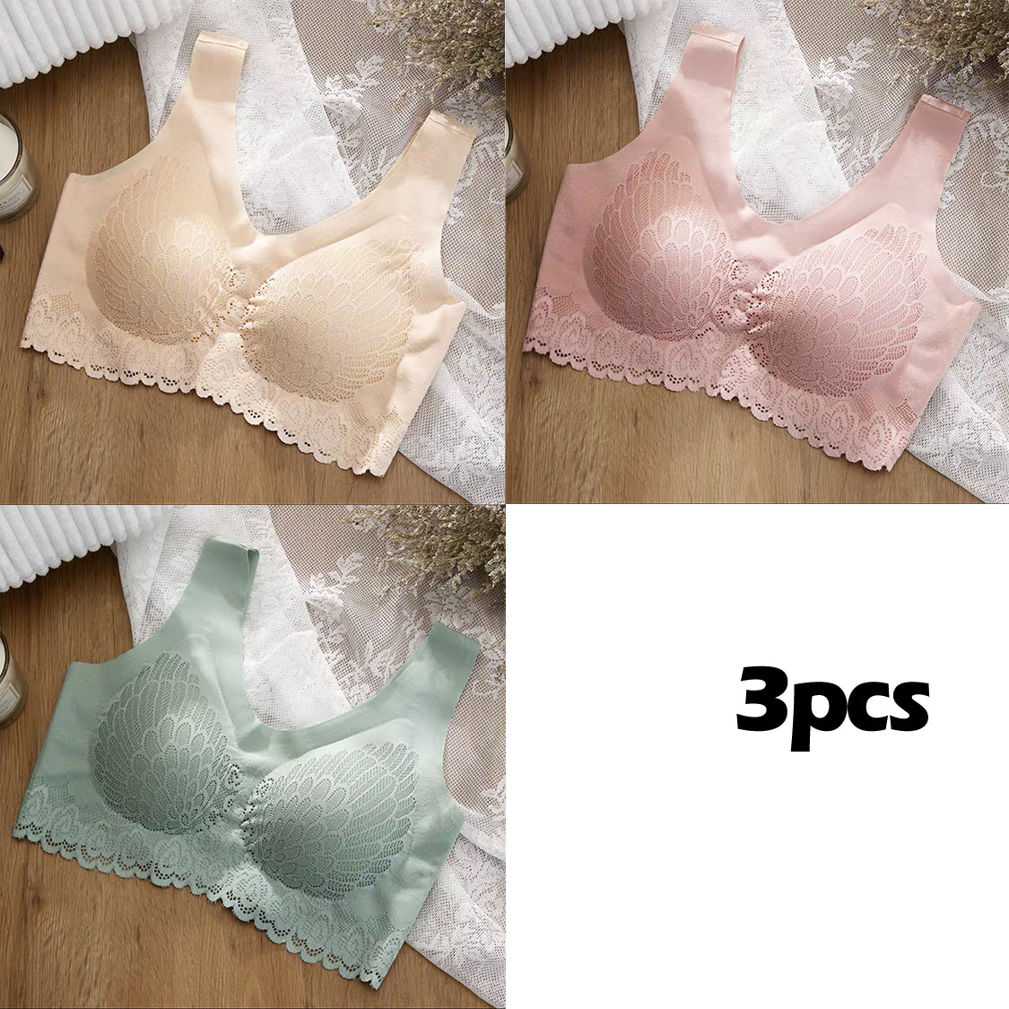 đ„ăPaquete de 3 piezasăExquisito sujetador sin costuras de seda heladaă40-100KGă