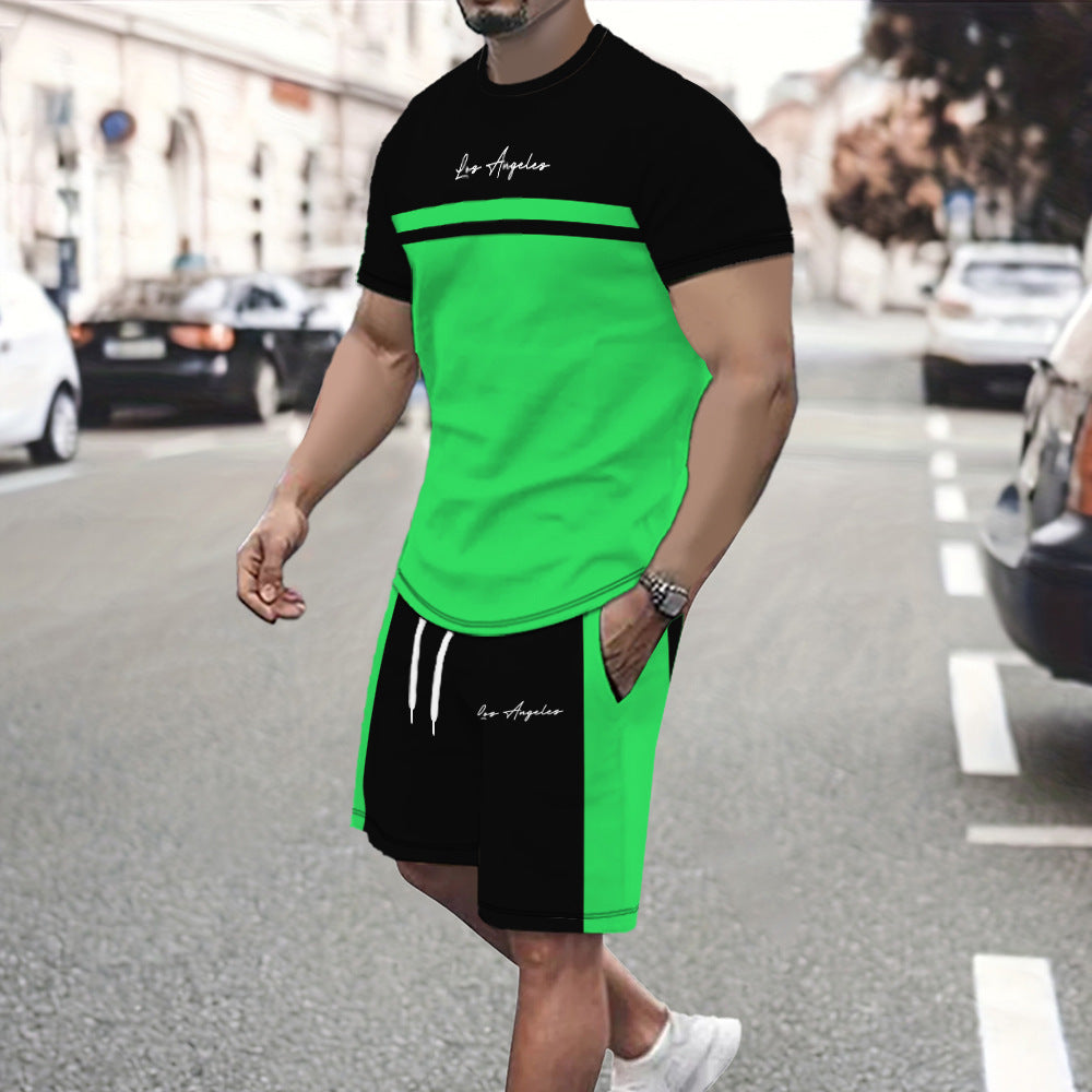 ✨【S-5XL】【Pago contra entrega】Conjunto deportivo de verano de 2 piezas para hombre: camiseta de manga corta y pantalones cortos cómodos, ideales para uso casual y estar en casa.