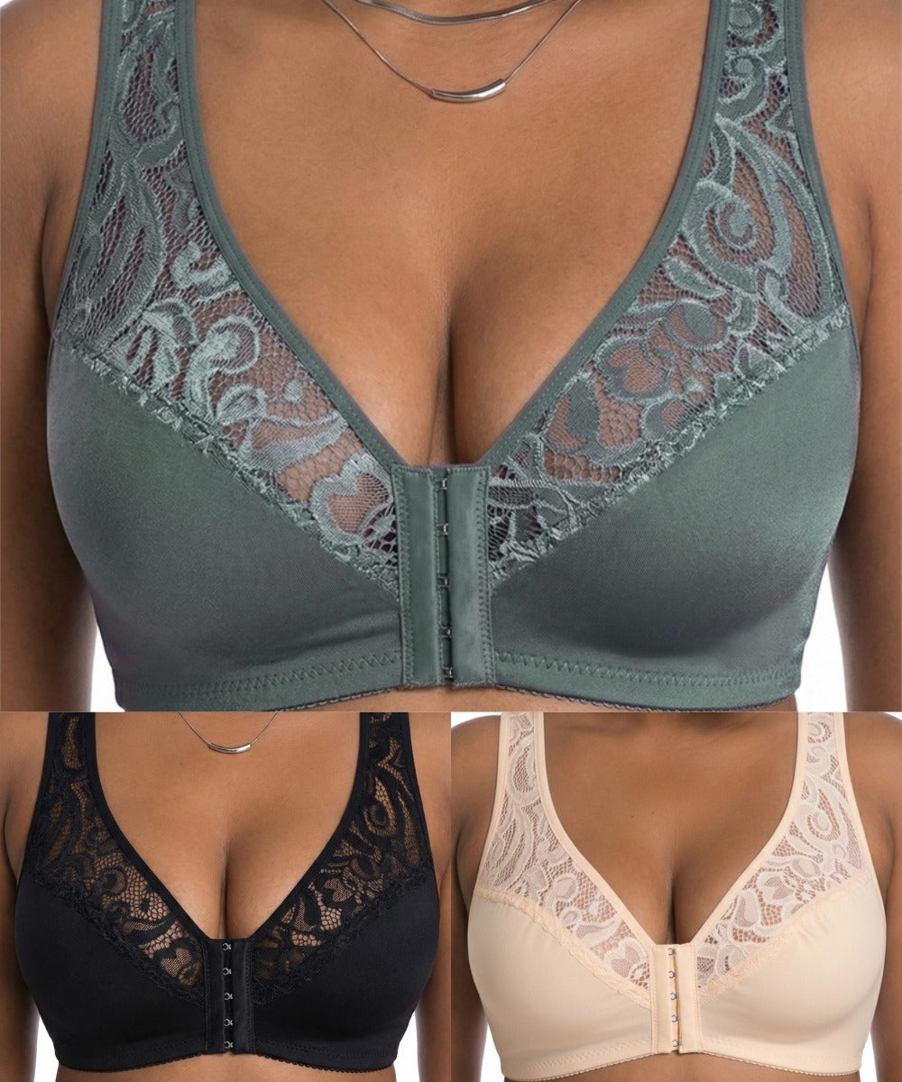 💖 ¡Precio mínimo histórico! 【Set de 3 piezas】 【Tallas L–4XL】 😍 🩲 Sujetador Push-Up de tallas grandes: Hermoso encaje, diseño push-up y con aberturas, cierre frontal.