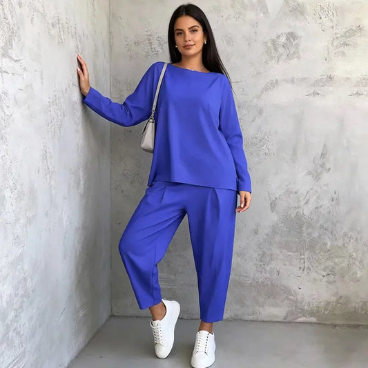Conjunto de manga larga: Top de cuello redondo + pantalón
