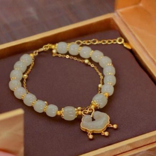 ✨Nueva pulsera de jade hetiano en oro de 14 quilates