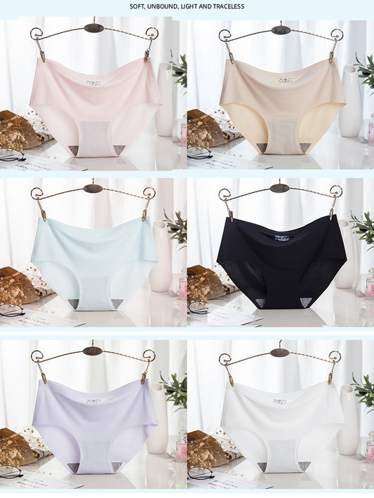 💯【6 piezas】🩲💭Ropa interior de seda helada sin costuras para mujer