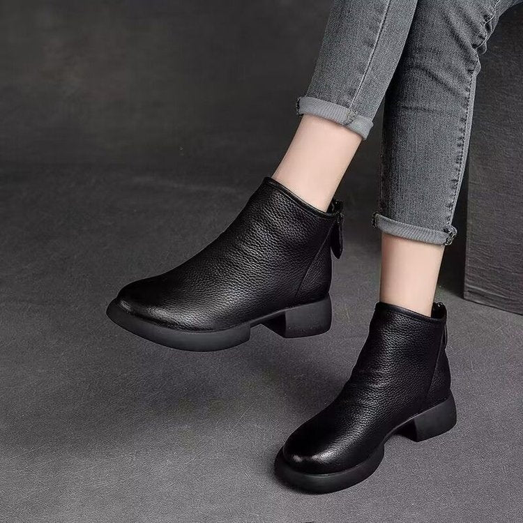 【35-40】Nuevas botas de piel de otoño/invierno con suela suave y diseño de tacón grueso