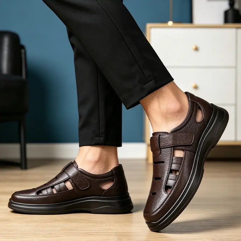【40-45】Sandalias de verano para hombre de piel auténtica: Excelente transpirabilidad y muy cómodas de llevar.