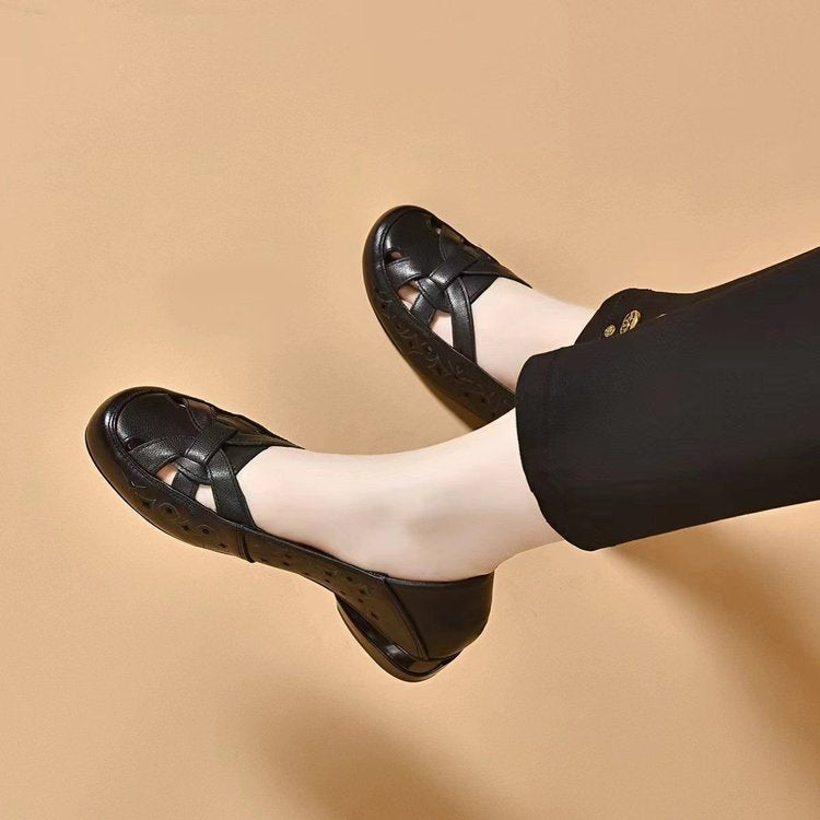 🔥 Oferta por tiempo limitado 💞 【Tallas 35-40】 Nuevas sandalias de mujer 2026, diseño de punta redonda, material de cuero genuino, tacón bajo.