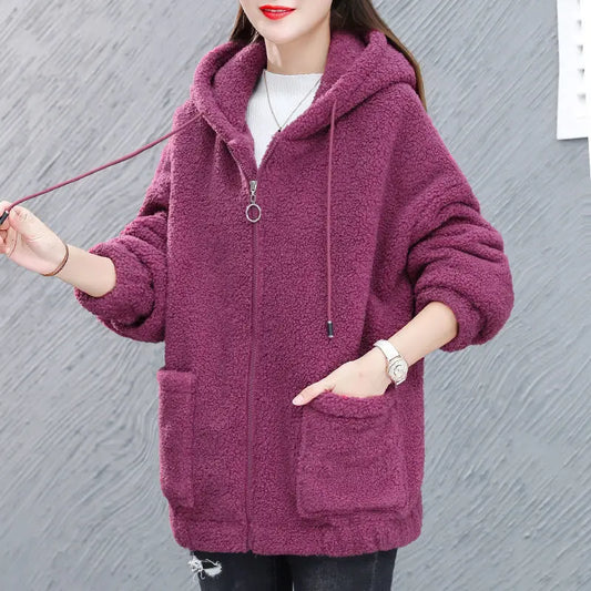 🔥✨【M-4XL】Abrigo con capucha de lana de felpa para mujer, nueva moda de invierno 2026