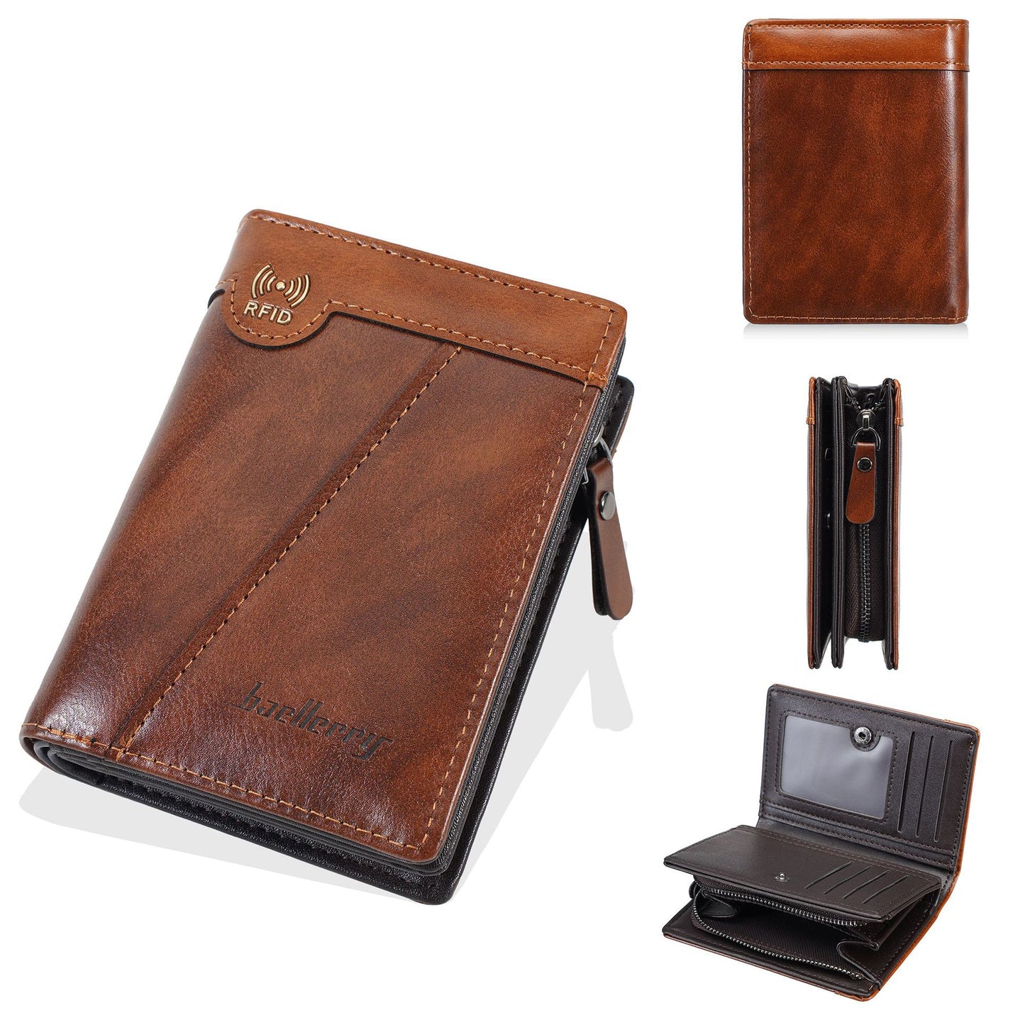 ✨【Promoción de nuevos productos】Nueva billetera con cremallera estilo retro de primera calidad para hombre con función antirrobo RFID.