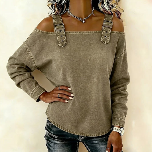 👕【Alta calidad】Blusa femenina estilo denim con cuello V y volantes elegantes para primavera