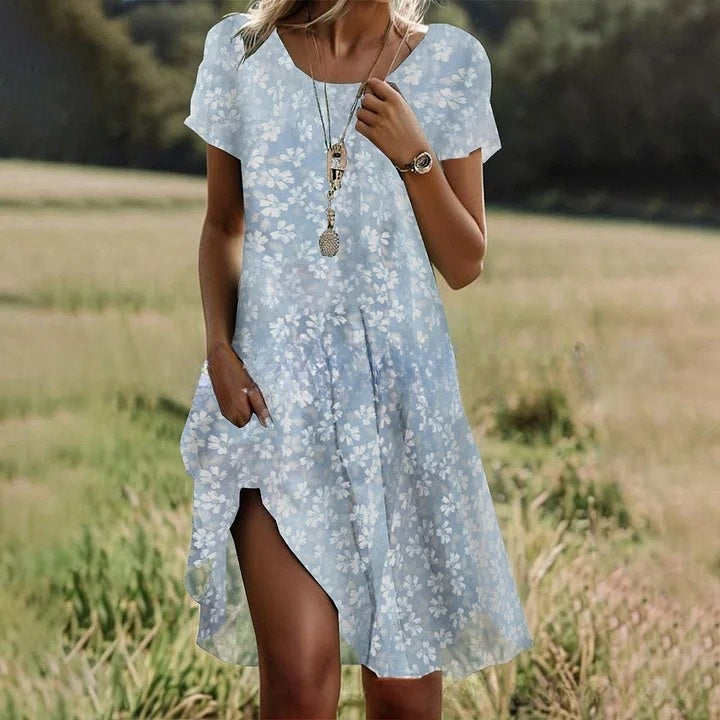 【Liquidación de fin de temporada】 【S-3XL】💖👗Nova ležerna haljina s okruglim izrezom i printom za proljeće i ljeto 2026. 🌸🌞
