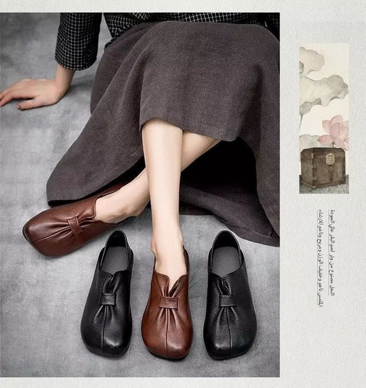 👡【35-42】2026 nuevos zapatos sin cordones de suela suave con lazo, piel de vaca de alta calidad, simples y exquisitos
