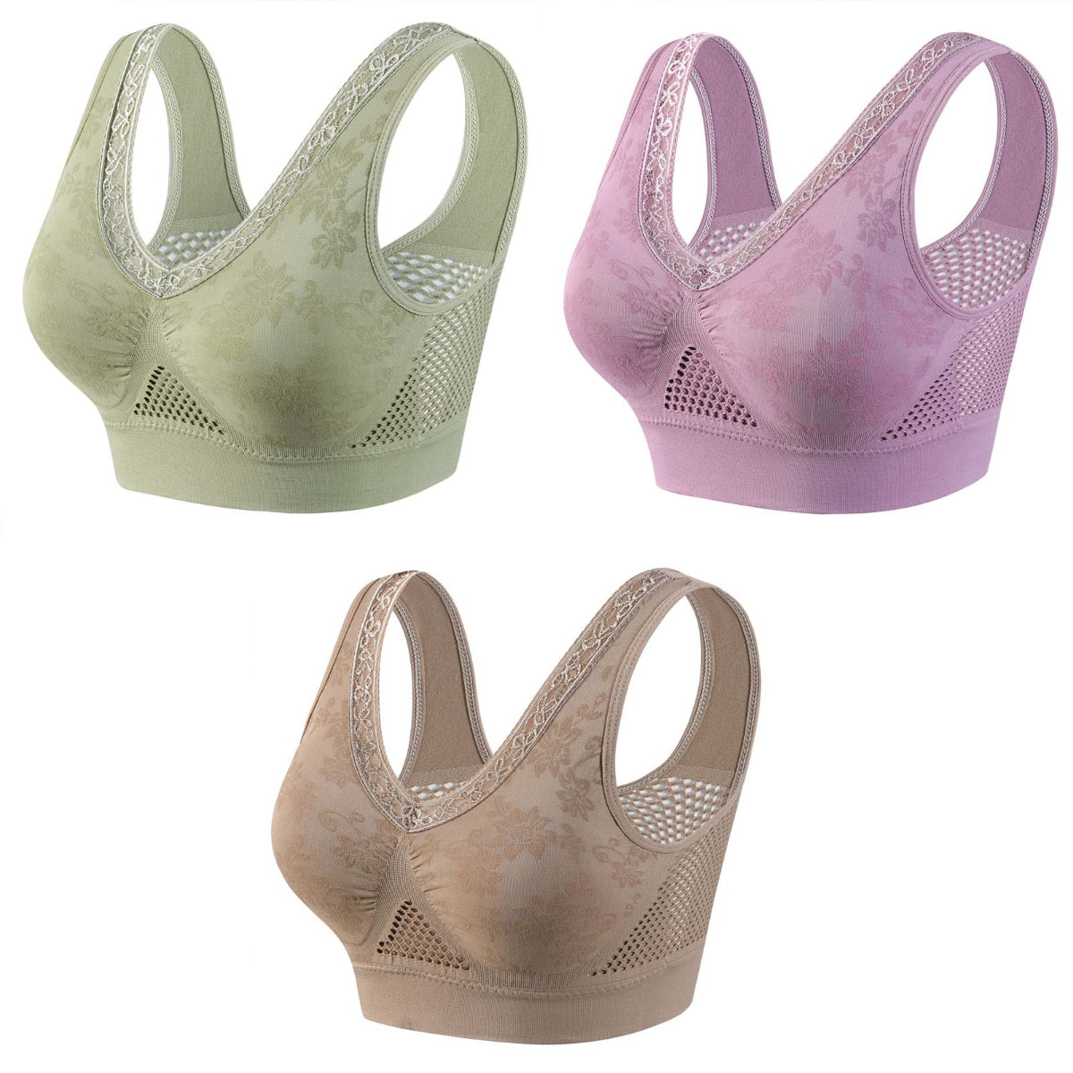 😍❤️40-120 kg【Σετ των 3】✨Γυναικείο σουτιέν με δαντέλα χωρίς λάστιχο, υψηλής στήριξης