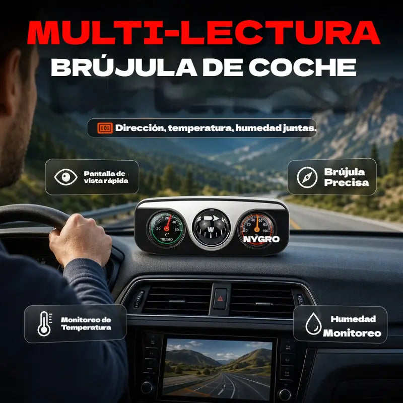 Brújula multifuncional 3 en 1 para coche con termómetro y alta precisión.