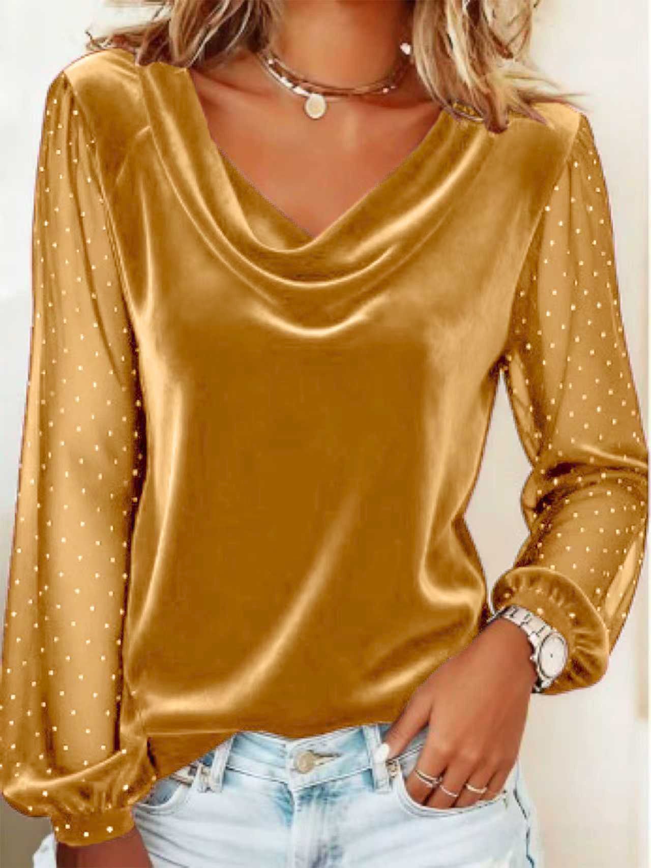 š„Camiseta de mujer de manga larga con cuello en V 2026 confeccionada en nuevo tejido de malla del aƱo