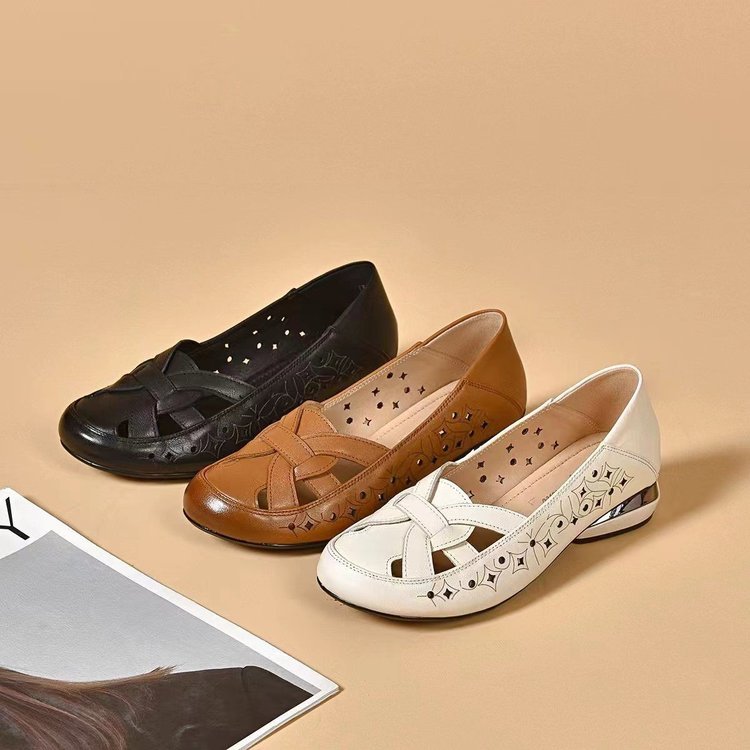🔥 Oferta por tiempo limitado 💞 【Tallas 35-40】 Nuevas sandalias de mujer 2026, diseño de punta redonda, material de cuero genuino, tacón bajo.