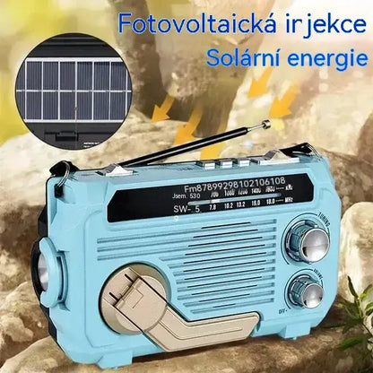 🔦 Přenosné nouzové rádio s ručním klikovým dobíjením a LED svítilnou