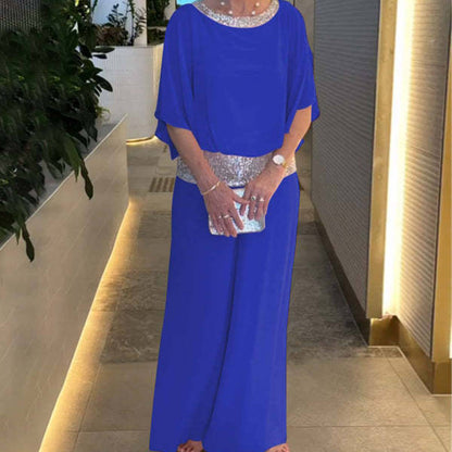 🥰[S-3XL]2026 Traje de pantalón ancho con lentejuelas y cuello redondo