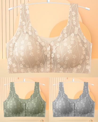 😍👙【3 darab】【40-100KG】Női vezeték nélküli csipke melltartó elülső rögzítéssel