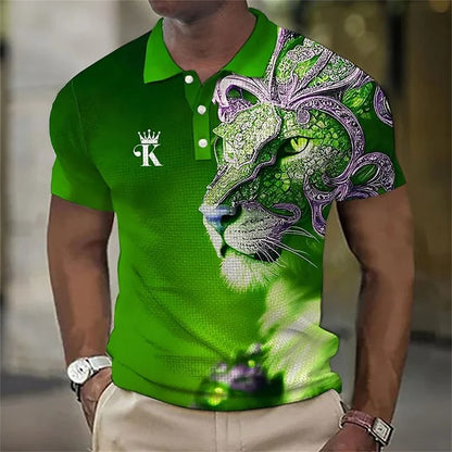 🔥【50% de descuento】【S-6XL】Polo para hombre con estampado de león en 3D