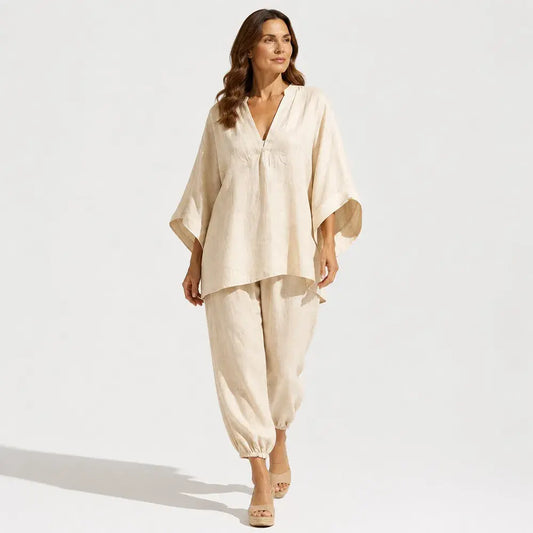 【S-3XL】👗 Conjunto con escote relajado y corte amplio, mangas tipo murciélago, diseño casual y ajuste holgado; ideal para el día a día: cómodo y versátil ✨🌸