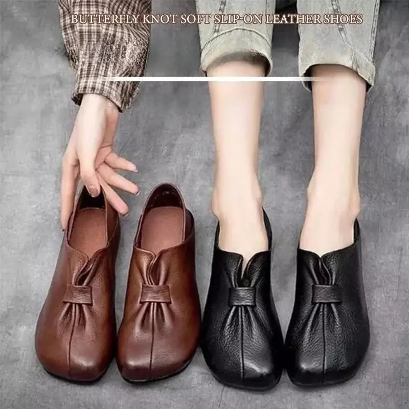 👡【35-42】2026 nuevos zapatos sin cordones de suela suave con lazo, piel de vaca de alta calidad, simples y exquisitos