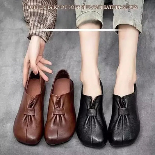👡【35-42】2026 nuevos zapatos sin cordones de suela suave con lazo, piel de vaca de alta calidad, simples y exquisitos