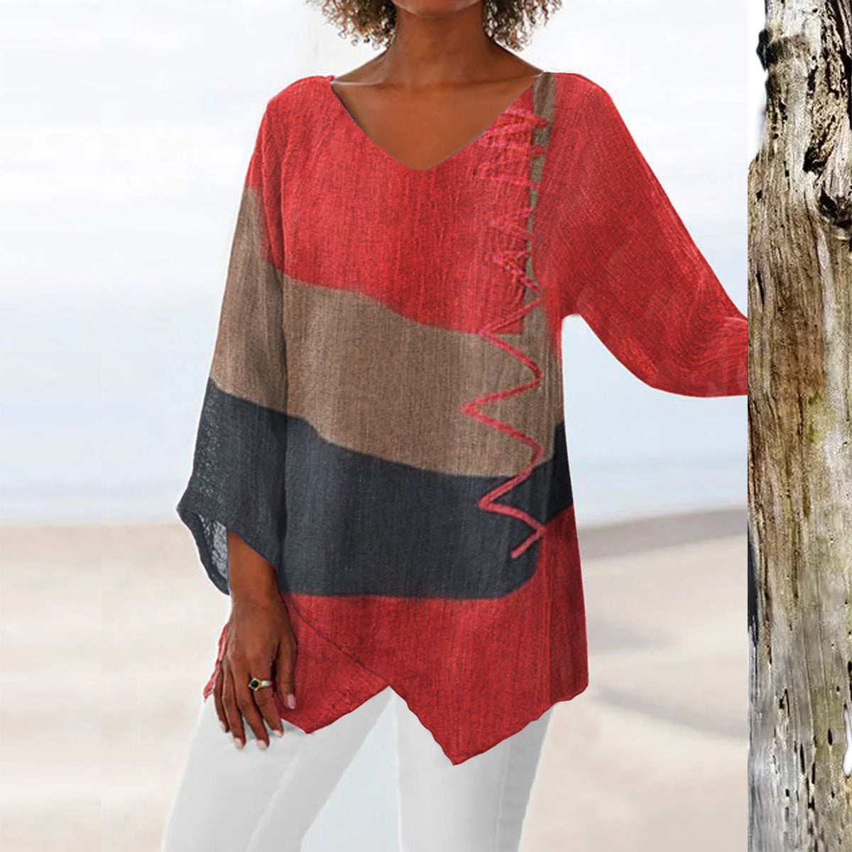 🍁 【S–4XL】Blusa de lino holgada con cuello en V y mangas largas para mujer – Nueva colección 2026 ✨