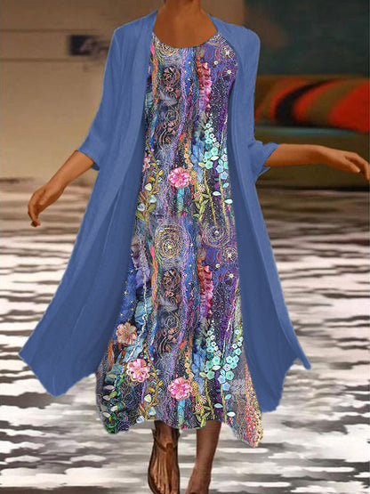 🌻 Descuento -50% 🔥🔥【40-120 kg】Nuevo vestido de mujer con estampado floral, vestido de dos piezas con escote redondo ✅Pago contra entrega ✅2 artículos con 70% de descuento