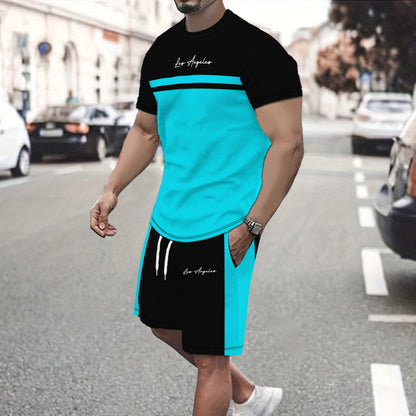 ✨【S-5XL】【Pago contra entrega】Conjunto deportivo de verano de 2 piezas para hombre: camiseta de manga corta y pantalones cortos cómodos, ideales para uso casual y estar en casa.